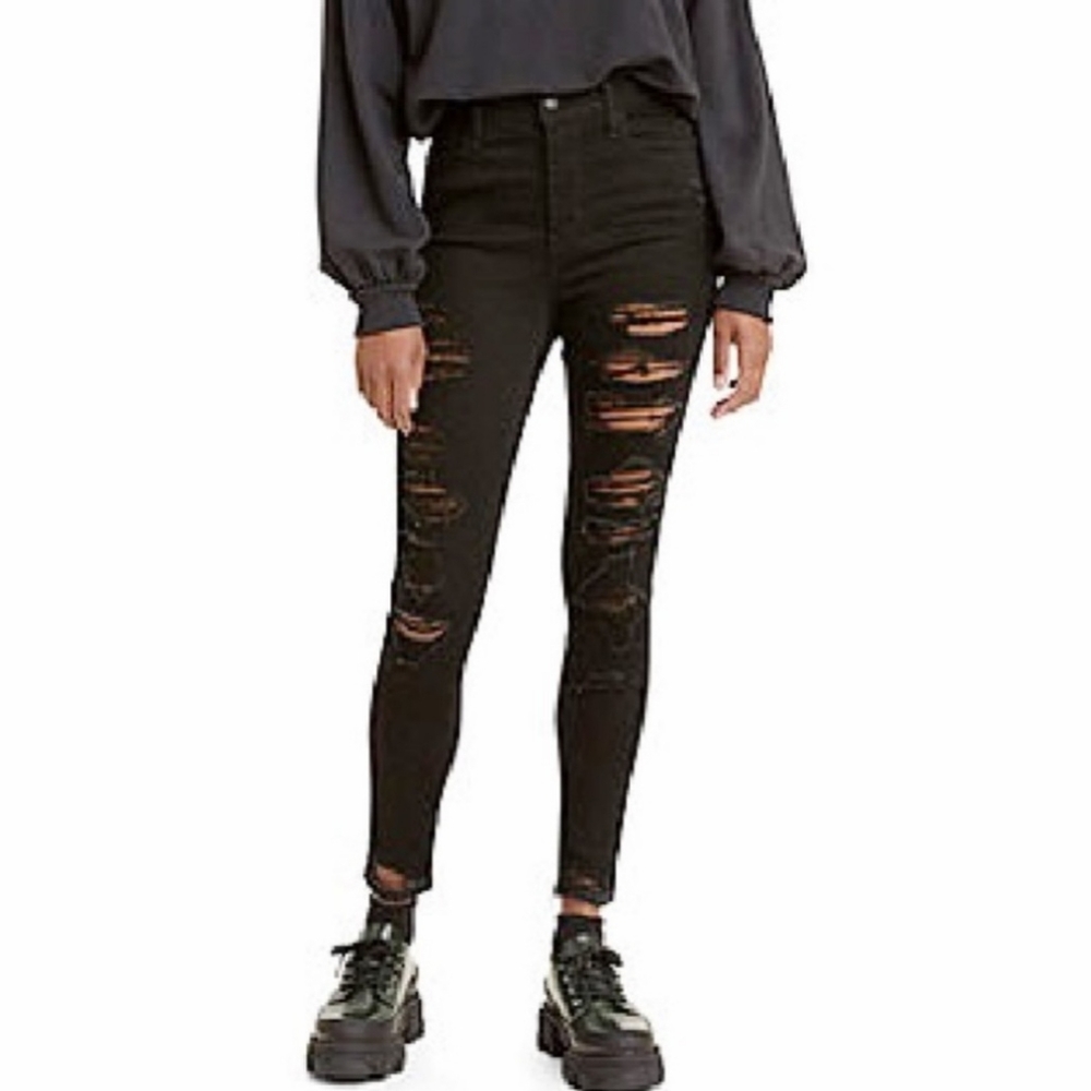 Levi's 711 Skinny Black Deconstructed Jeans